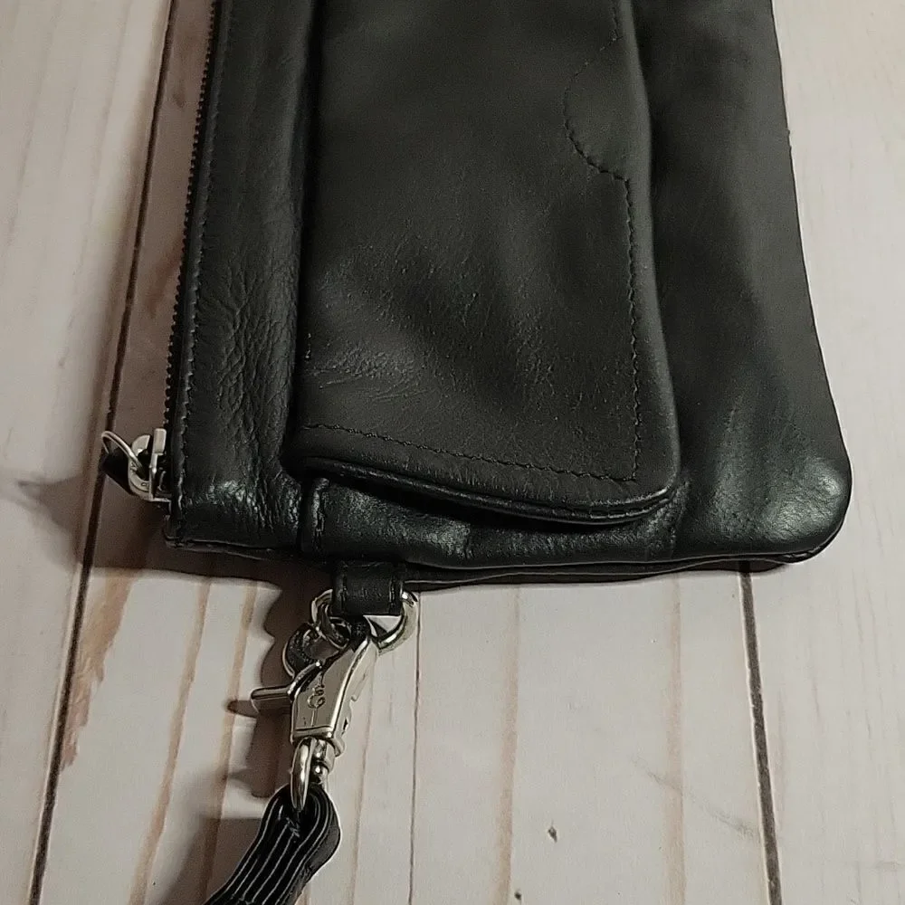 DAY & MOOD PINE CLUTCH BLACK DISTRESSED LEATHER CLUTCH WRISTLET BAG